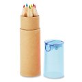 Tube 6 crayons de couleurs publicitaire MORTON bleu ouvert