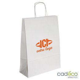 Sac papier KRAFT publicitaire 18 x 24 x 8 blanc