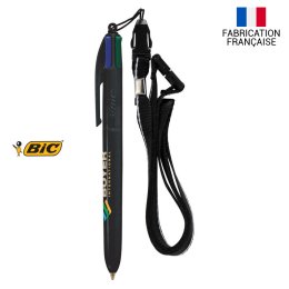 Stylo BIC 4 couleurs publicitaire CLASSIQUE avec lanyard