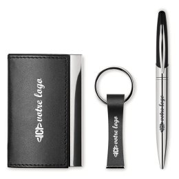 Set publicitaire stylo, porte-clés et porte-cartes VALVAG
